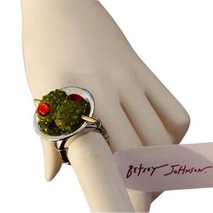 BETSEY JOHNSON Holiday Santa Baby Martini Cocktail Olives Stretch Ring NEW NWT